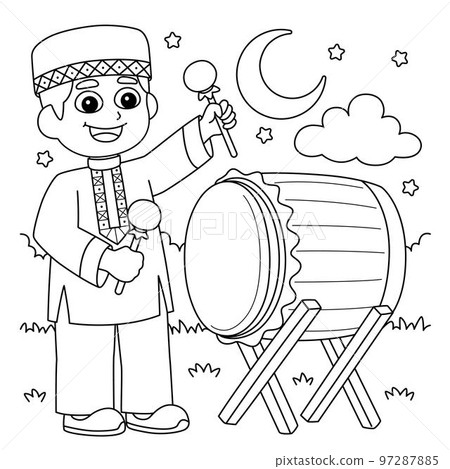 Ramadan Muslim Boy Playing Drum Coloring Page 97287885