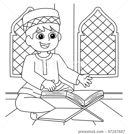 Ramadan Muslim Boy Reading Quran Coloring Page Ramadan Muslim Boy Reading Quran Coloring Page 97287887