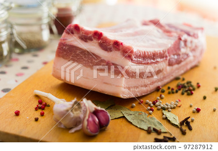 fresh piece of lard ready for salting 97287912
