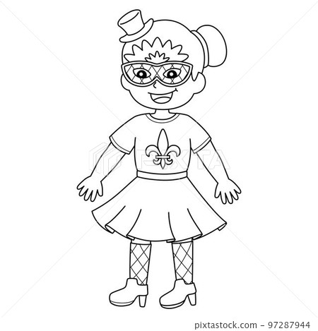 Mardi Gras Girl with Mask Isolated Coloring Page 97287944