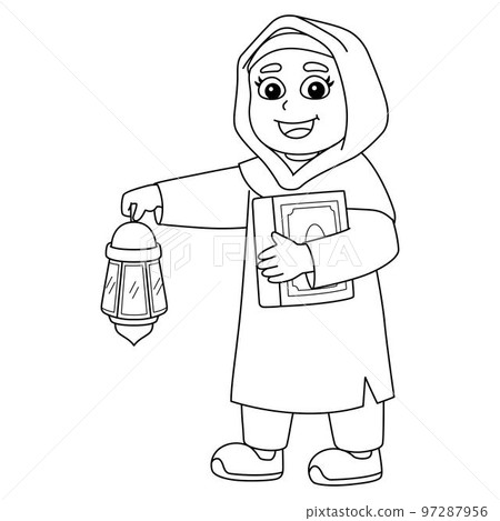 Ramadan Muslim Girl with Quran, Lantern Isolated Ramadan Muslim Girl with Quran, Lantern Isolated 97287956