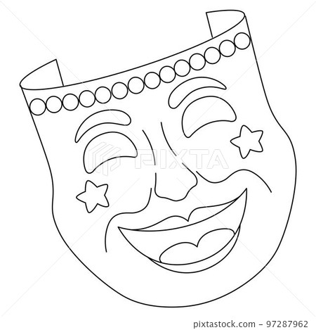 Mardi Gras Comedy Mask Isolated Coloring Page 97287962