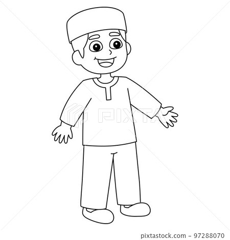 Ramadan Happy Muslim Boy Isolated Coloring Page 97288070