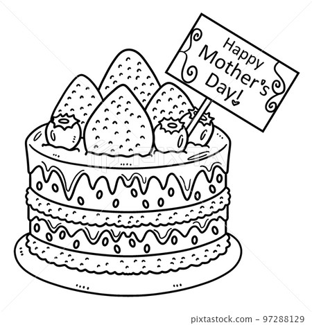 Mothers Day Cake Isolated Coloring Page for Kids Mothers Day Cake Isolated Coloring Page for Kids 97288129