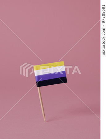 non-binary pride flag standing on a pink background non-binary pride flag standing on a pink background 97288691