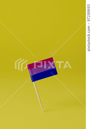 bisexual pride flag stands on a yellow background bisexual pride flag stands on a yellow background 97288693