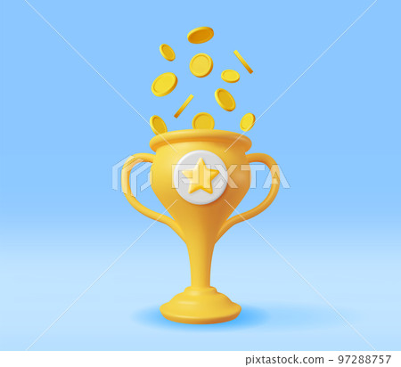 3D Golden Champion Trophy with Gold Coins. 3D Golden Champion Trophy with Gold Coins. 97288757