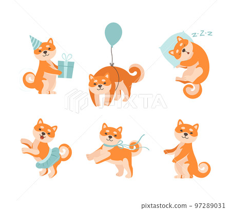 Adorable Shiba Inu Dog Character Engaged in Different Activity Vector Set 97289031