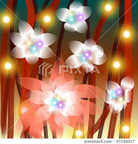 Floral illustration. Fantastic landscape, bright magical colors. Radiant image. Fictional reality. Floral illustration. Fantastic landscape, bright magical colors. Radiant image. Fictional reality. 97289057
