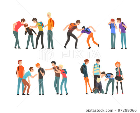 Teen Guy Aggressor and Victim Abusing Weak Agemate Vector Set 97289066
