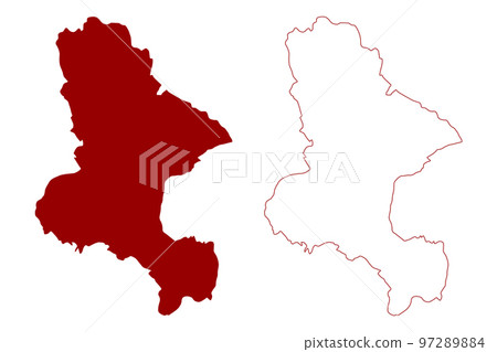 Ashfield Non-metropolitan district (United Kingdom of Great Britain and Northern Ireland, ceremonial county Nottinghamshire or Notts, England) map vector illustration, scribble sketch map 97289884