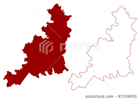 Cotswold Non-metropolitan district (United Kingdom of Great Britain and Northern Ireland, ceremonial county Gloucestershire or Glos, England) map vector illustration, scribble sketch map 97289930
