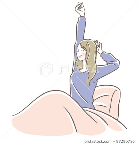 一個女人在床上伸展 97290756