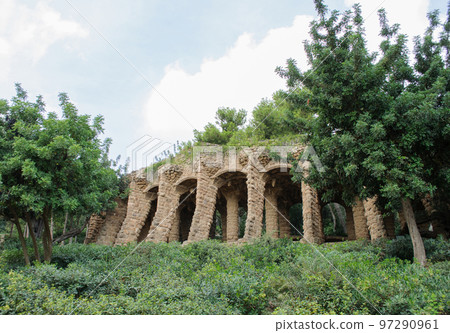 Columns in Park Guell designed by Antoni Gaudi in Barcelona Spain 97290961