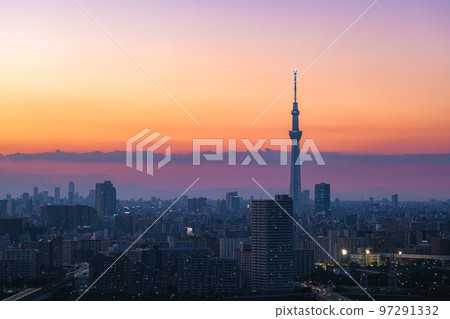 Tokyo at dusk seen from Tower Hall Funabori Observatory in Edogawa-ku, Tokyo Tokyo at dusk seen from Tower Hall Funabori Observatory in Edogawa-ku, Tokyo 97291332