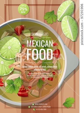 Flyer template with lime sauce and tortilla. Traditional Mexican food. Poster, discount banner for menu, restaurant, cafe Flyer template with lime sauce and tortilla. Traditional Mexican food. Poster, discount banner for menu, restaurant, cafe 97291906