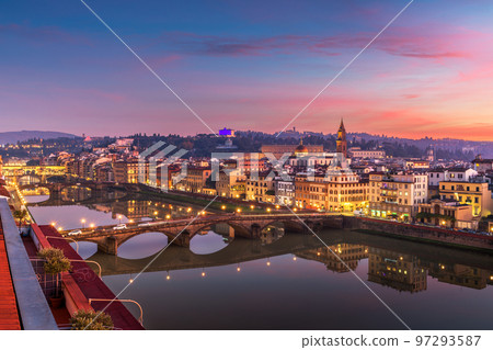 Florence, Italy Skyline on the Arno River 97293587