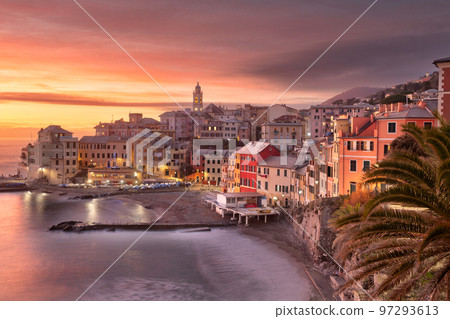 Bogliasco, Genoa, Italy Skyline on the Water at Dusk 97293613