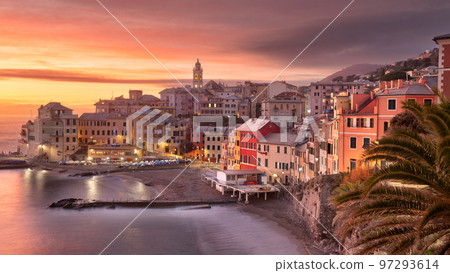 Bogliasco, Genoa, Italy Skyline on the Water at Dusk 97293614