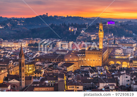 Florence, Italy Aerial View at Dusk Florence, Italy Aerial View at Dusk 97293619