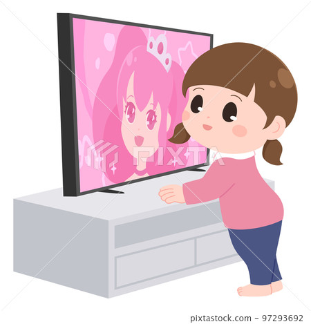 在附近看電視的女孩插畫 在附近看電視的女孩插畫 97293692