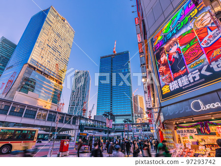 Tokyo cityscape in Japan - View of Shibuya Station and the Sakuragaokaguchi redevelopment project from in front of Wave Street (entrance) in Shibuya - December 15th Tokyo cityscape in Japan - View of Shibuya Station and the Sakuragaokaguchi redevelopment project from in front of Wave Street (entrance) in Shibuya - December 15th 97293742