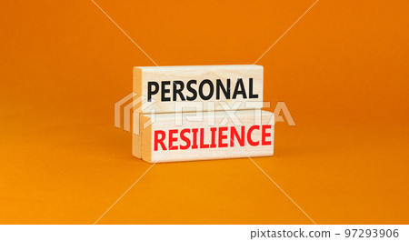 Personal resilience symbol. Concept word Personal resilience typed on wooden blocks. Beautiful orange table orange background. Business psychological and personal resilience concept. Copy space. 97293906