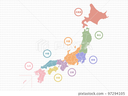 日本地圖插圖：日本的地區劃分（虛線背景） 97294105