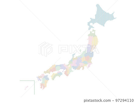 日本地圖插圖:彩色圓點圖案 日本地圖插圖:彩色圓點圖案 97294110