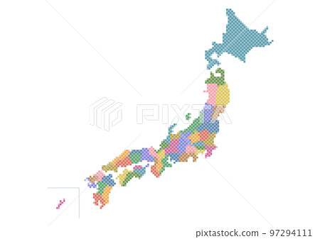 日本地圖插圖:彩色馬賽克圖案 日本地圖插圖:彩色馬賽克圖案 97294111