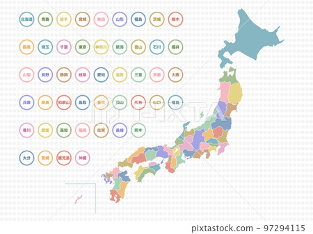 日本地圖和縣圖標的插圖（點背景） 97294115