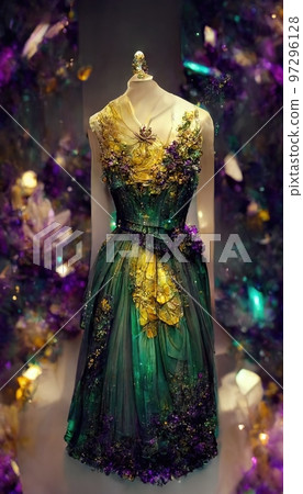 Gorgeous party dress with fancy decor, 3d render 97296128