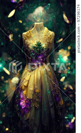 Gorgeous party dress with fancy decor, 3d render Gorgeous party dress with fancy decor, 3d render 97296174