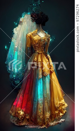 Gorgeous party dress with fancy decor, 3d render Gorgeous party dress with fancy decor, 3d render 97296274