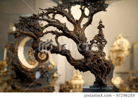 Baroque sculpture of a tree, 3d render Baroque sculpture of a tree, 3d render 97296289