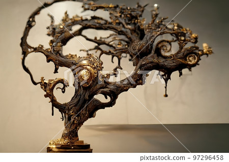 Baroque sculpture of a tree, 3d render 97296458