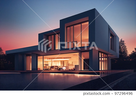 3d rendering of modern cozy house, 3d illustration 3d rendering of modern cozy house, 3d illustration 97296496