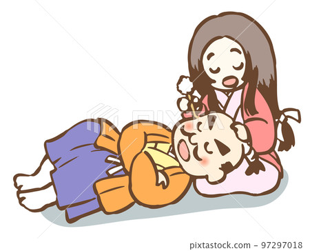 Illustration of a lord having his wife clean his ears Illustration of a lord having his wife clean his ears 97297018