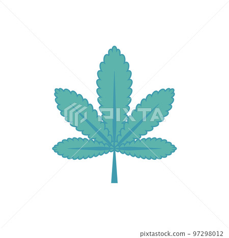 Cartoon Color Marijuana Green Leaf Flat Design Style Isolated on a White Background. Vector illustration of Cannabis 97298012