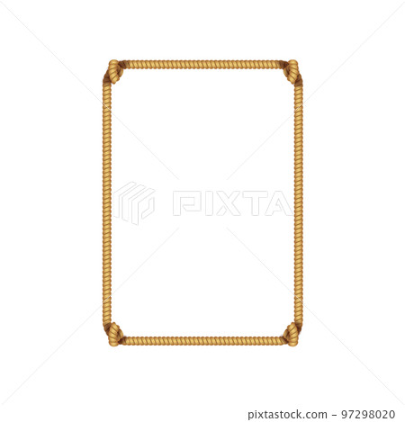 Realistic Detailed 3d Natural Jute Hemp Rope Frame Rectangular Shape Isolated on a White Background. Vector illustration 97298020