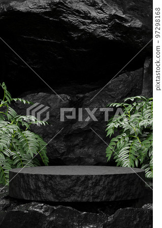 black Empty podium Blank product shelf standing backdrop. 3D rendering. 97298168