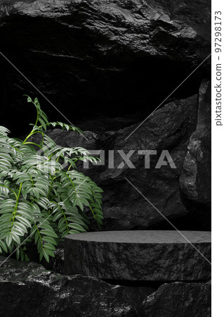 black Empty podium Blank product shelf standing backdrop. 3D rendering. black Empty podium Blank product shelf standing backdrop. 3D rendering. 97298173