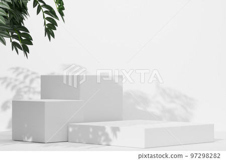 Empty whaite podium Blank product shelf standing backdrop. 3D rendering. Empty whaite podium Blank product shelf standing backdrop. 3D rendering. 97298282