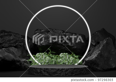 black Empty podium Blank product shelf standing backdrop. 3D rendering. black Empty podium Blank product shelf standing backdrop. 3D rendering. 97298303