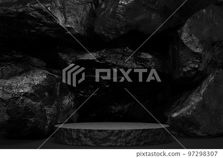black Empty podium Blank product shelf standing backdrop. 3D rendering. black Empty podium Blank product shelf standing backdrop. 3D rendering. 97298307