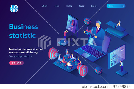 Business statistic control concept 3d isometric web landing page. People work in team, audit and coaching, market and consumer research, data analysis. Vector illustration for web template design Business statistic control concept 3d isometric web landing page. People work in team, audit and coaching, market and consumer research, data analysis. Vector illustration for web template design 97299834