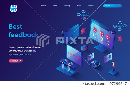 Best feedback concept 3d isometric web landing page. People leave positive reviews on websites, evaluate quality of services, customer satisfaction rating. Vector illustration for web template design Best feedback concept 3d isometric web landing page. People leave positive reviews on websites, evaluate quality of services, customer satisfaction rating. Vector illustration for web template design 97299847