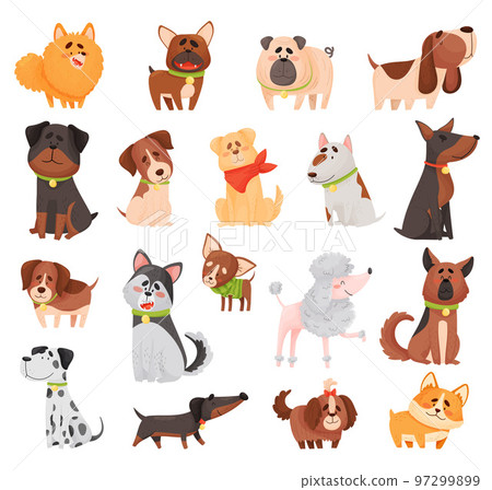 Cute Dogs and Puppy Pets of Different Breed Big Vector Set Cute Dogs and Puppy Pets of Different Breed Big Vector Set 97299899