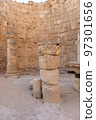 Mount Herodion and the ruins of the fortress of King Herod inside an artificial crater. The Judaean Desert, West Bank. 97301656
