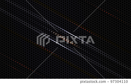 Black carbon fiber texture with orange and white lines. 97304110